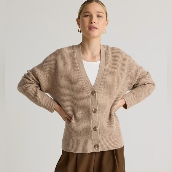 NWT Quince Mongolian Cashmere Fisherman Boxy Cropped Cardigan Sweater L - Picture 2 of 9
